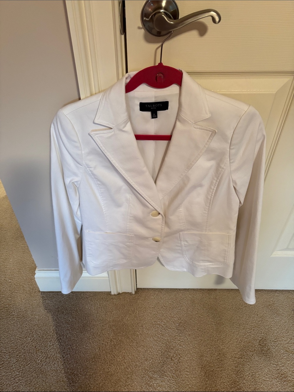 Talbots White Cropped Notch-Lapel Blazer